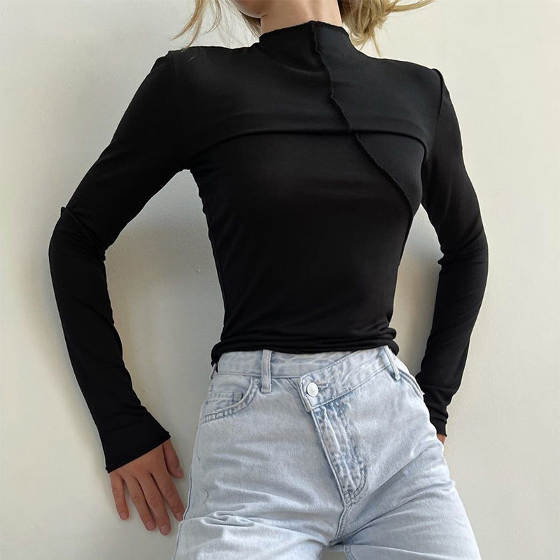 Turtleneck Knit 90S - 2025 Herfst Coltrui Y2K T-shirts met