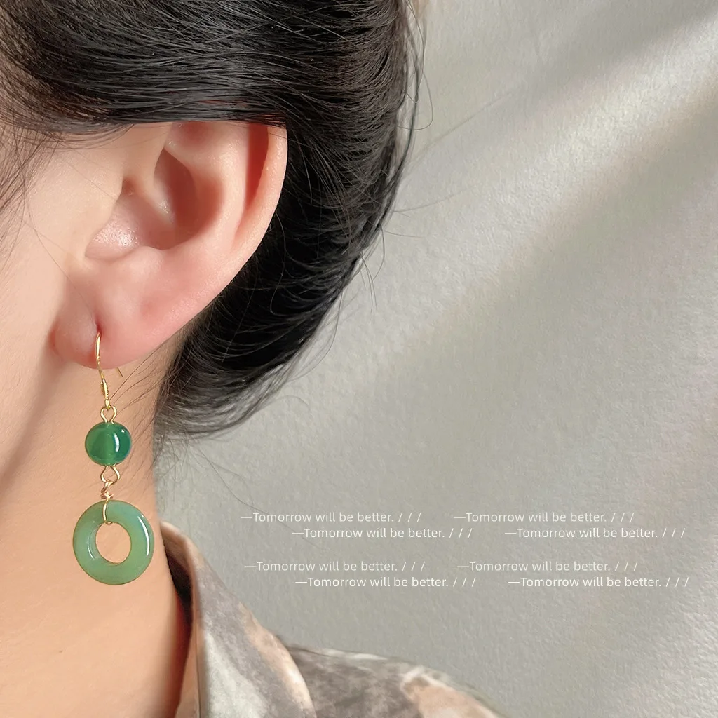 Vintage Fashion Ai - Groene echte jade ring oorbellen geluk