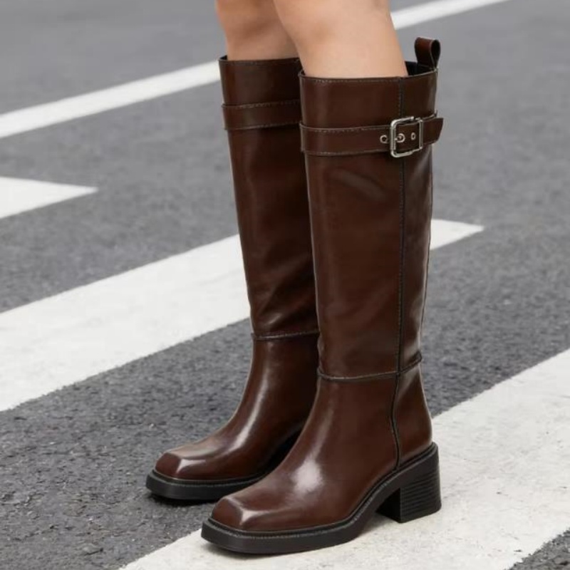 Vintage Fashion Style - Bruine knielaarzen in Britse stijl voor