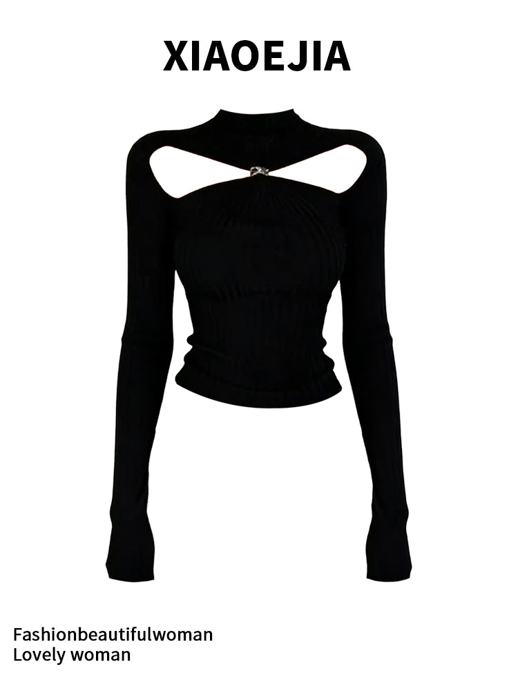 Turtleneck Knit 90S - Vrouwen Zwart GothicT-shirt Harajuku Y2k Tee