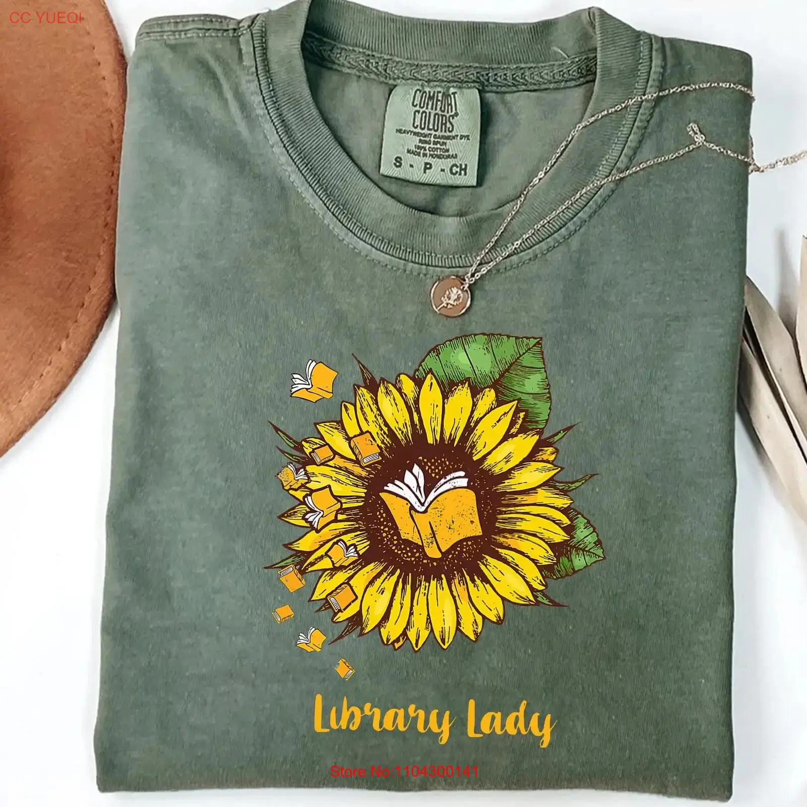 Vintage Fashion Library - Bibliotheek Dame T-shirt Zonnebloem Boekenliefhebber Leuke