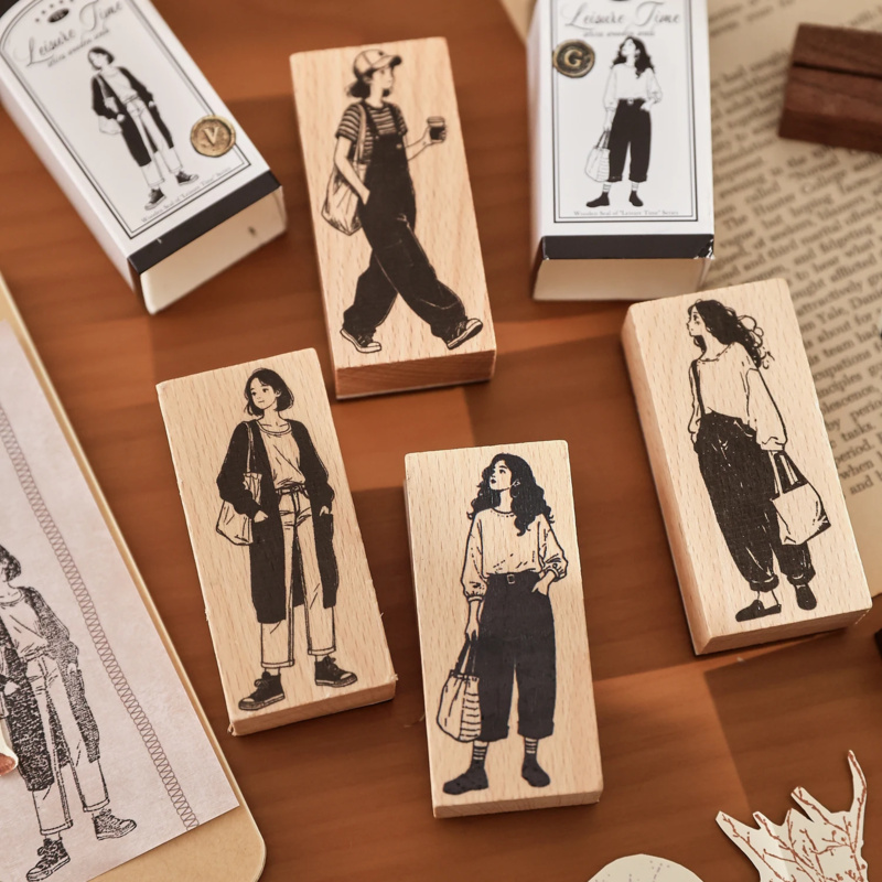 Vintage Fashion Journal - Creatieve Mode Meisje Houten Stempel Vintage