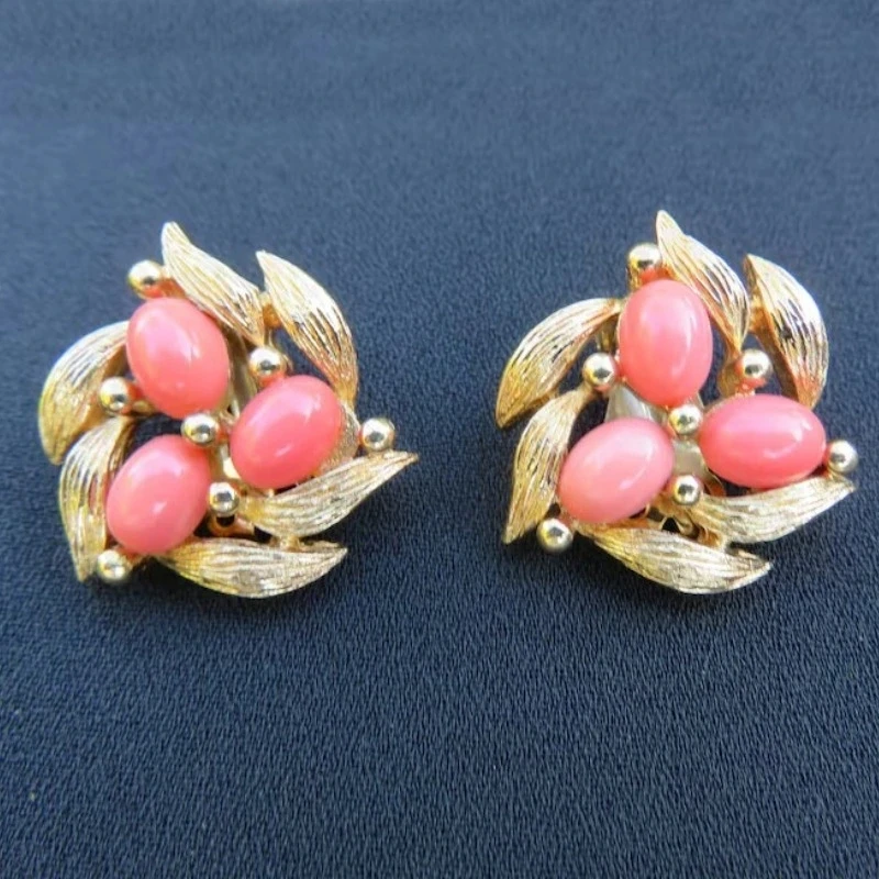 Vintage Fashion Vogue - Vintage Inlay Roze Steen Bloem Stud